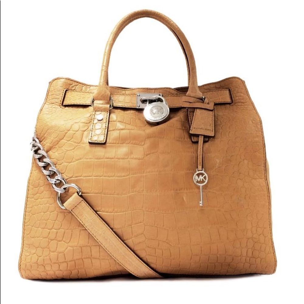 Michael Kors Hamilton Large Peanut Croc tan bag